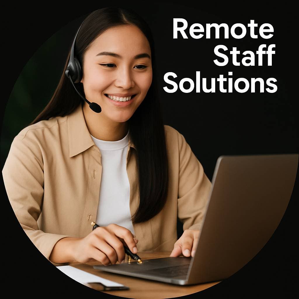 Filipino virtual assistant with a headset working on a laptop