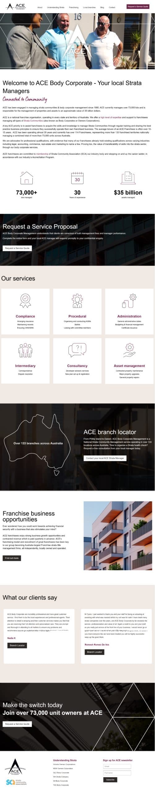 ACE Body Corporate Management website design