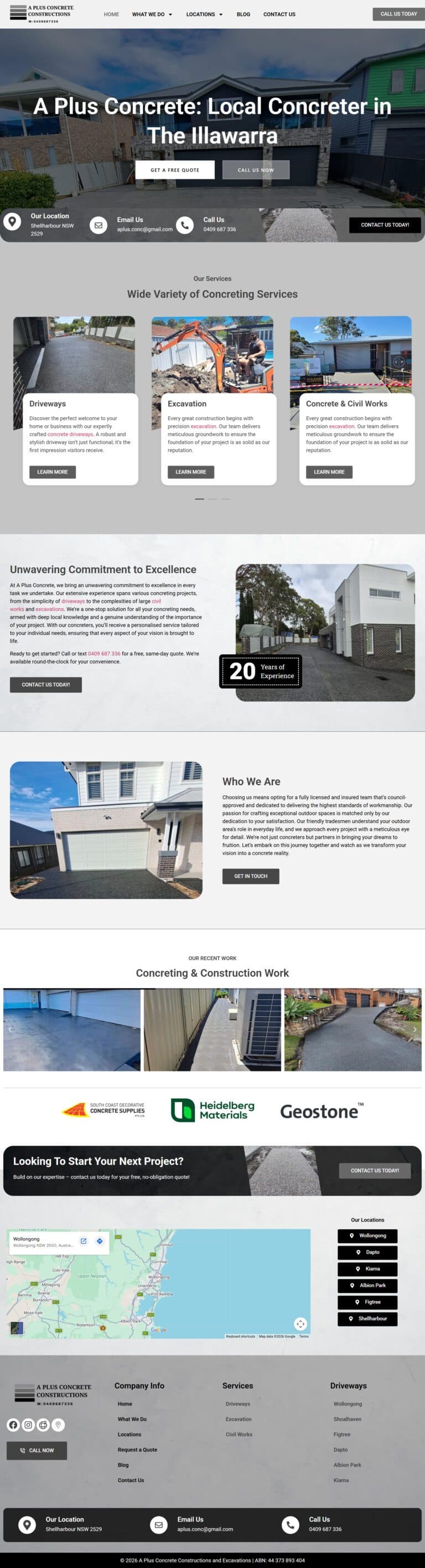 A Plus Concrete website design