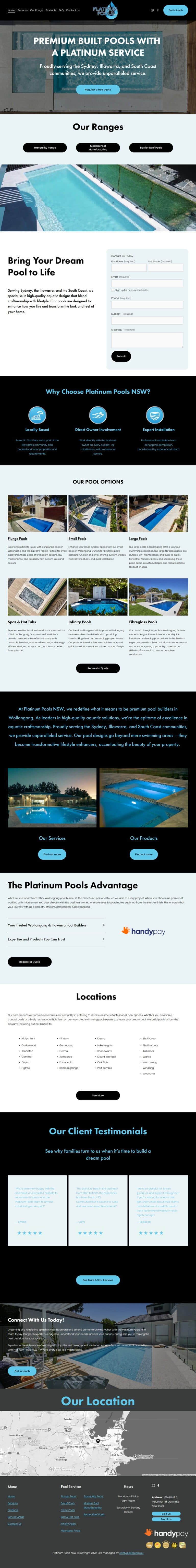 Platinum Pools NSW website design