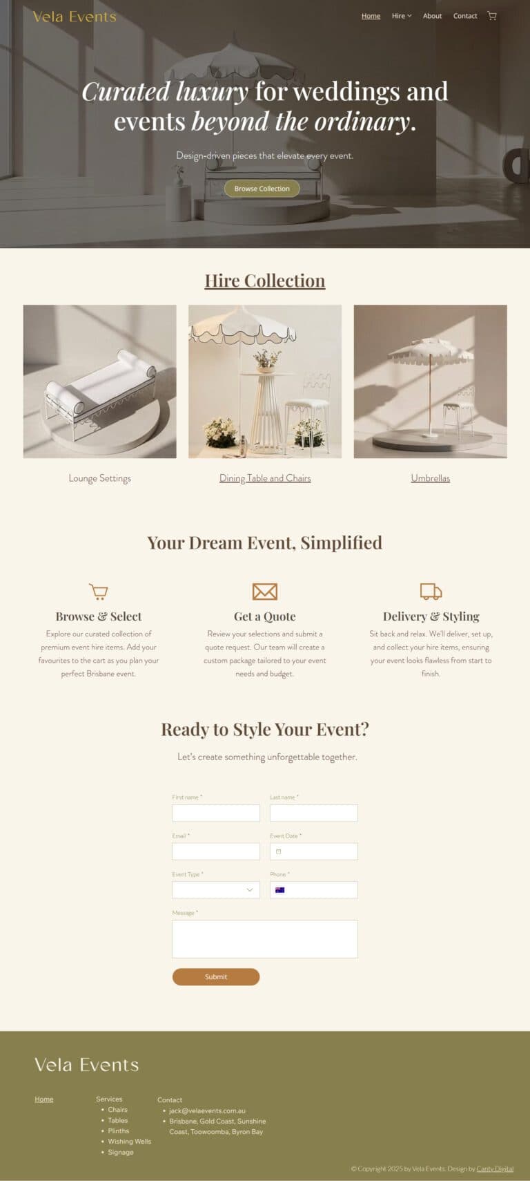 Vela Events website design