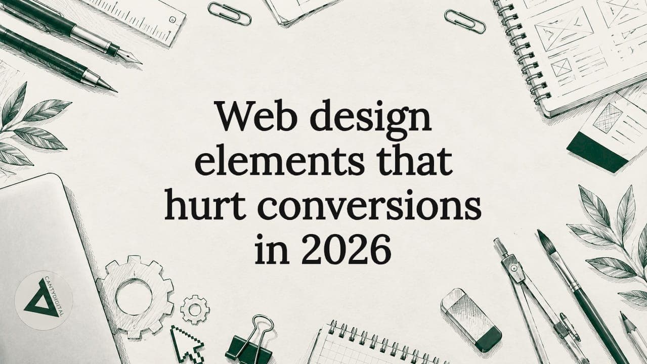 Decorative hand-drawn web design title card illustration