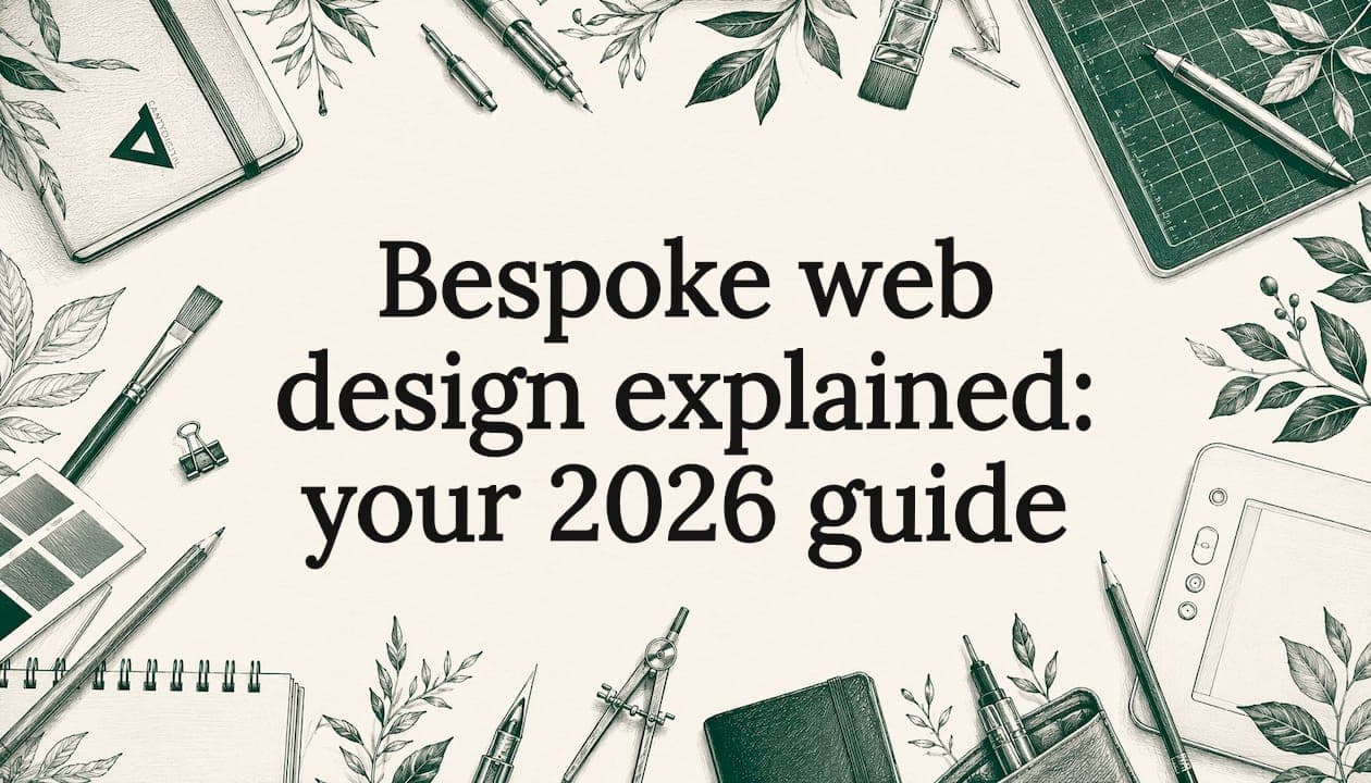 Decorative bespoke web design title card illustration