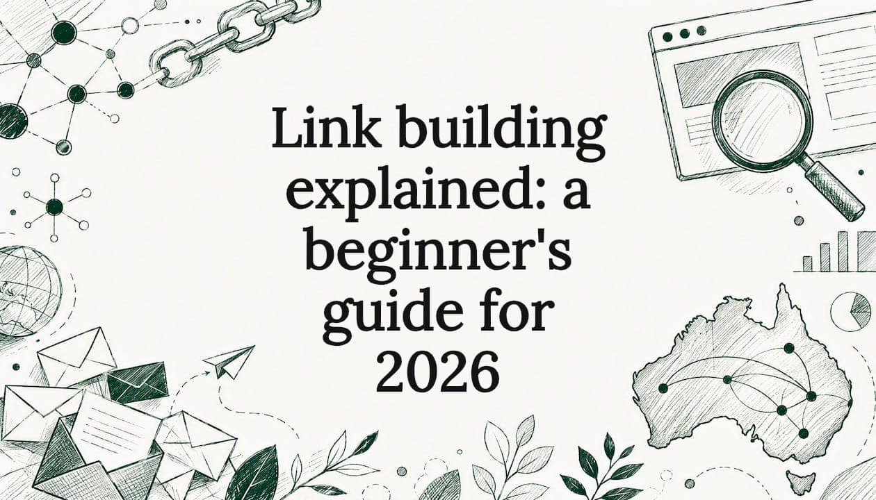 Decorative title card illustration for link building article