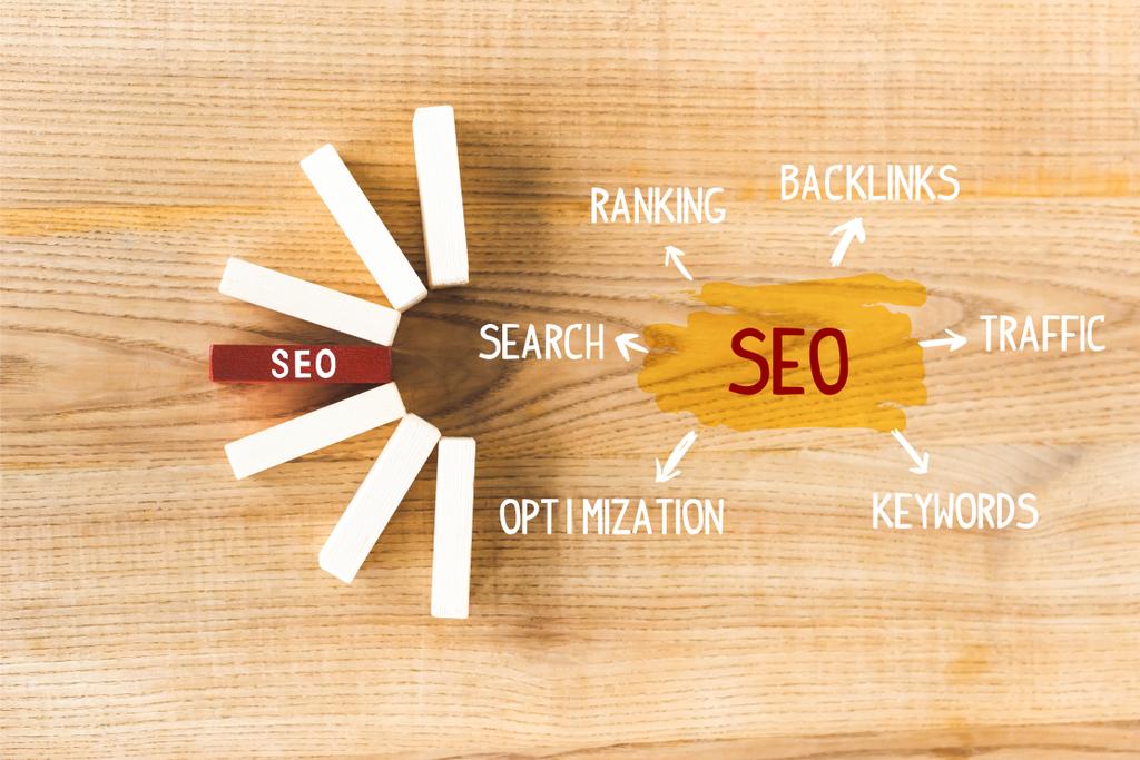 Visual representation of SEO components, highlighting keyword research, on-page optimisation, and backlinking