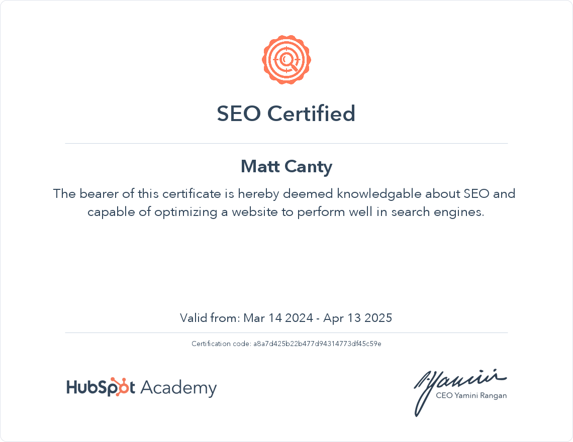HubSpot Academy SEO Certification