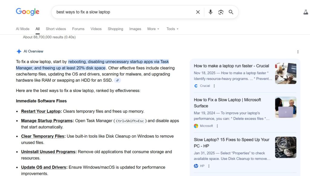 AI Overviews or Google Search Generative Experience 