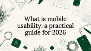 Decorative mobile usability title card illustration