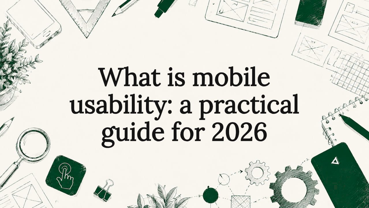 Decorative mobile usability title card illustration