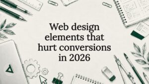 Decorative hand-drawn web design title card illustration