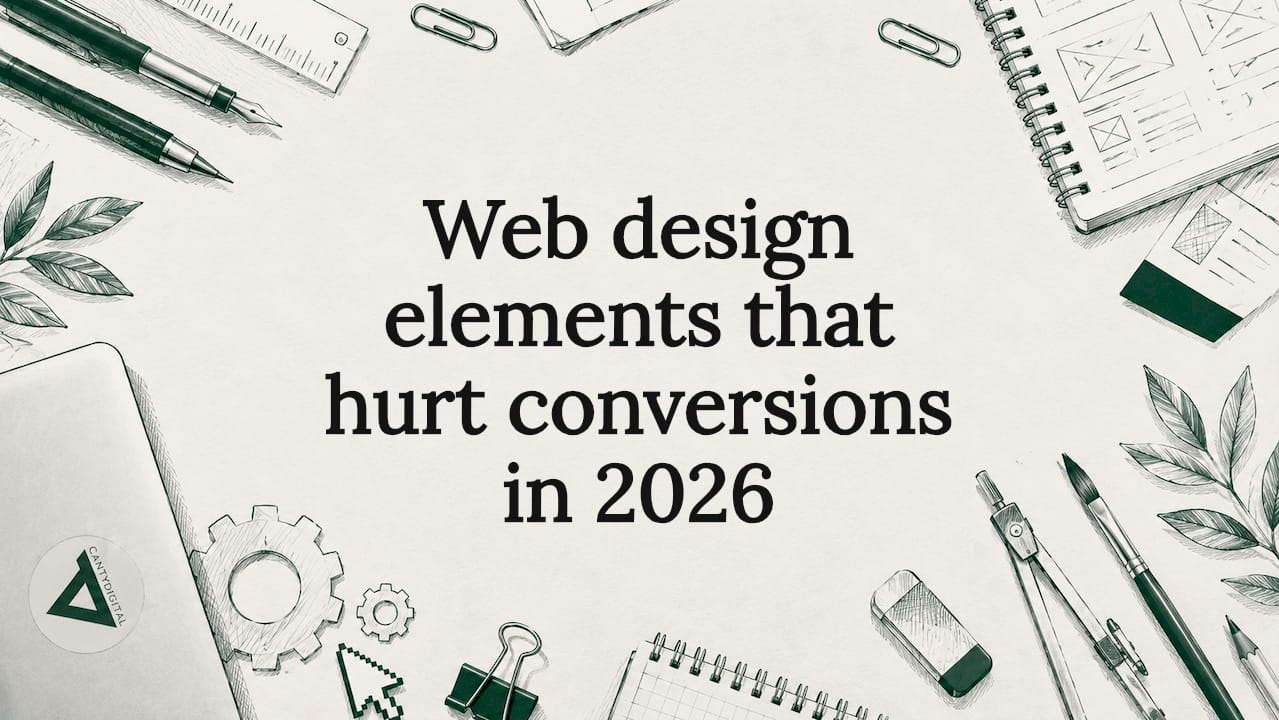 Decorative hand-drawn web design title card illustration