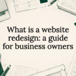 Decorative hand-drawn website redesign title card illustration
