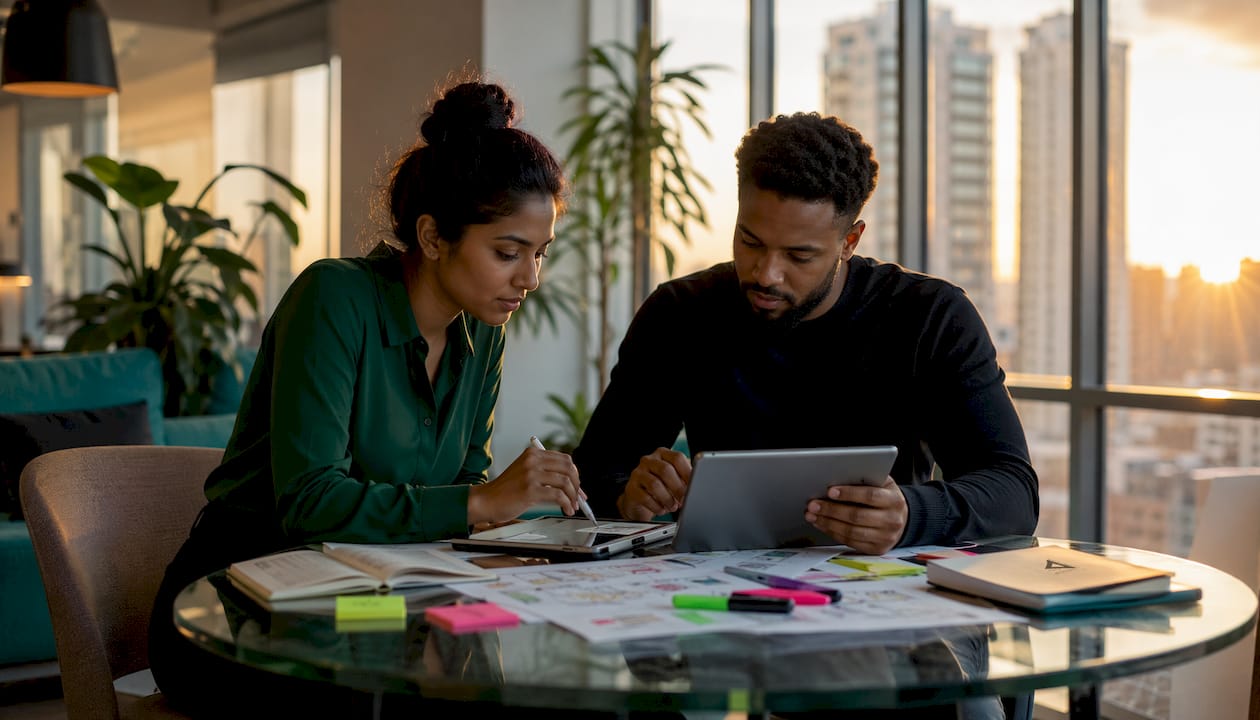 Two professionals collaborating on web design