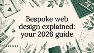Decorative bespoke web design title card illustration