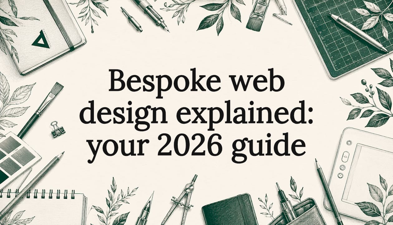 Decorative bespoke web design title card illustration