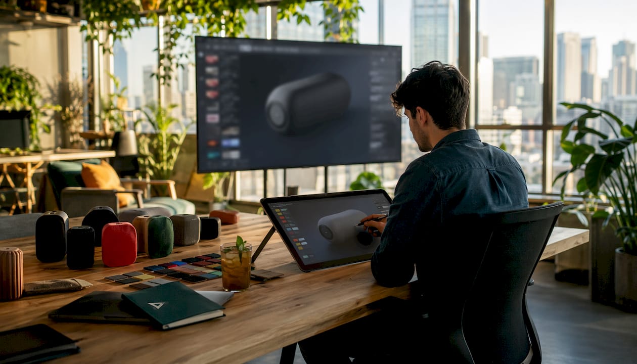 Designer working on 3D product viewer interface