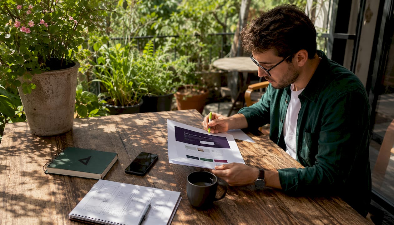 UX designer reviewing homepage wireframes
