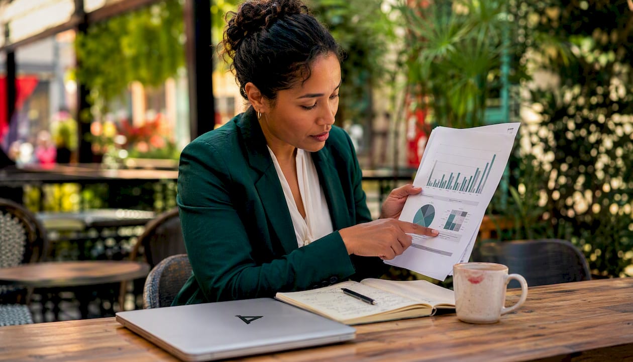 Marketing analyst reviewing conversion charts