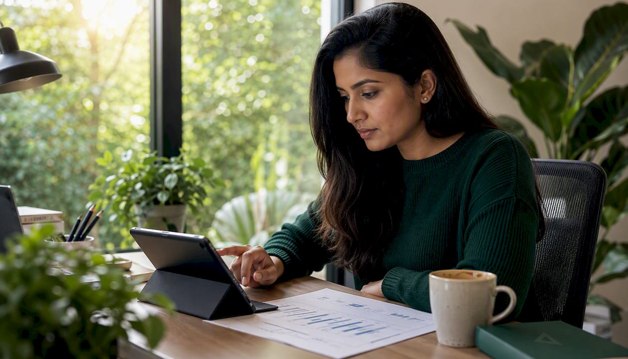 Woman analyzing CTR data on tablet