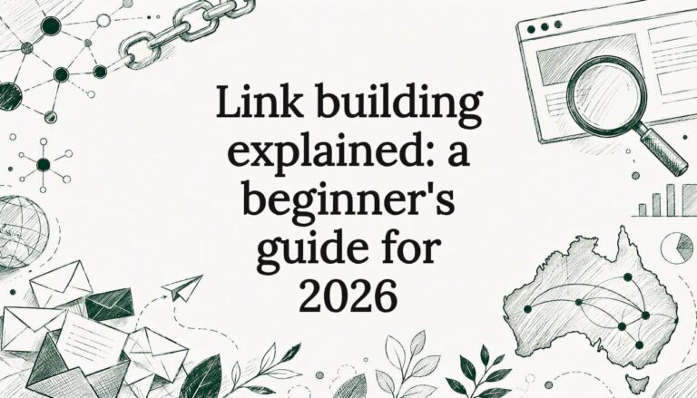 Decorative title card illustration for link building article