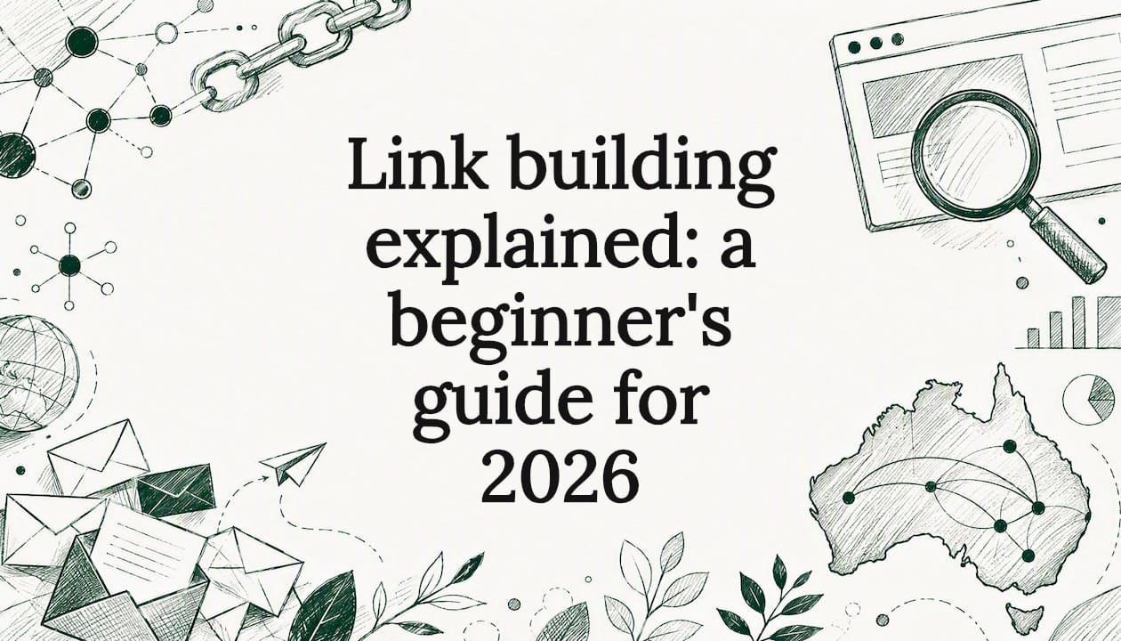 Decorative title card illustration for link building article