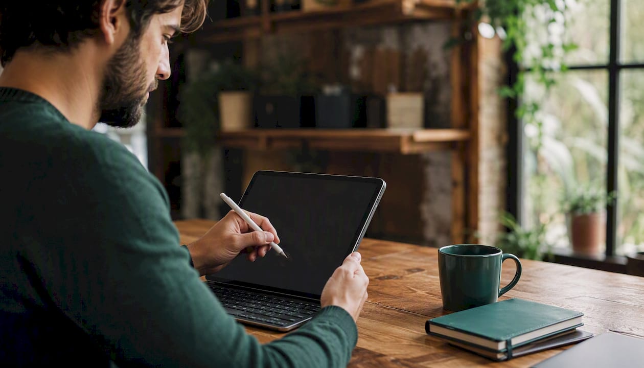 Developer hands writing code on tablet