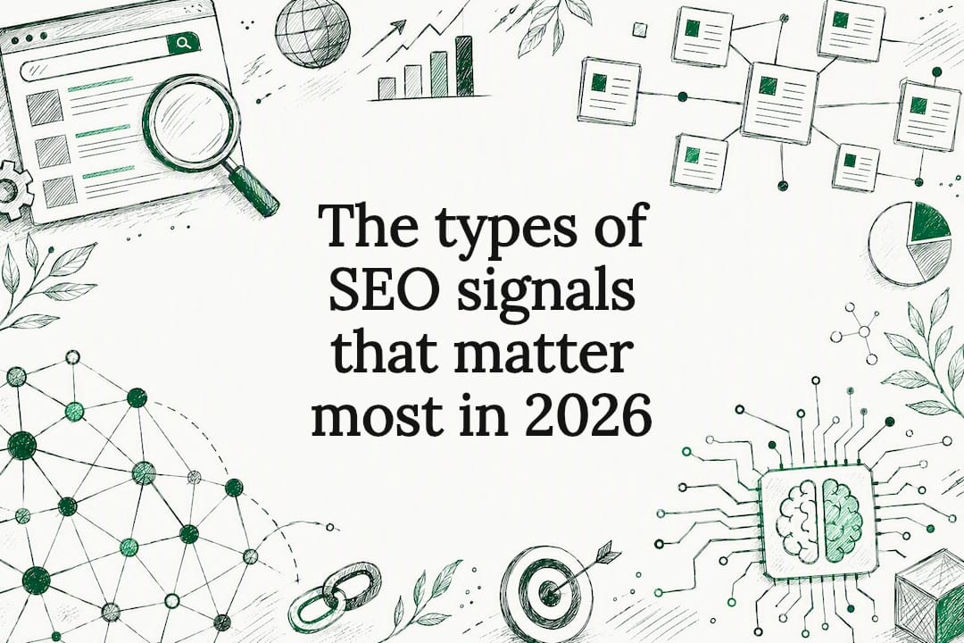 Decorative title card illustration for SEO signals article